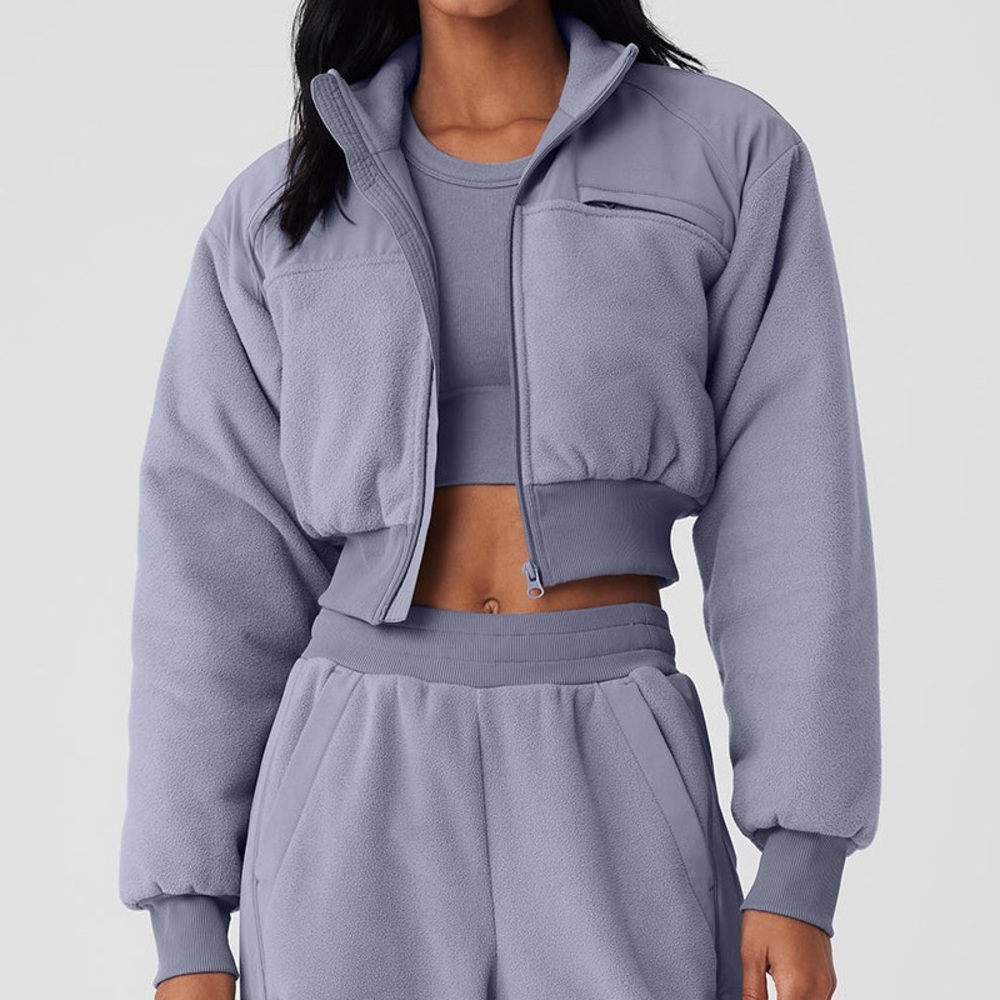 Alo Yoga Polar Fleece Cropped Wintry Mix Jacket Fog XS